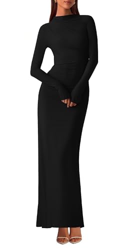 BTFBM Women Bodycon Maxi Dress Fall 2025 Long Sleeve Ruched Elegant Party Cocktail Formal Wedding Guest Dresses