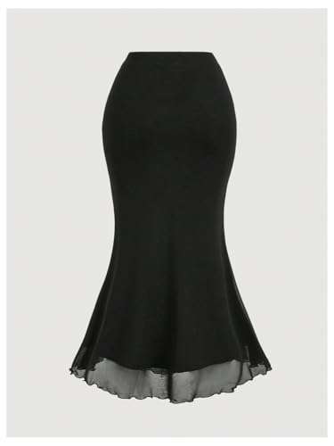 Verdusa Women's Plus Size Lace Long Skirts High Waisted Mesh Fishtail Bodycon Skirt2