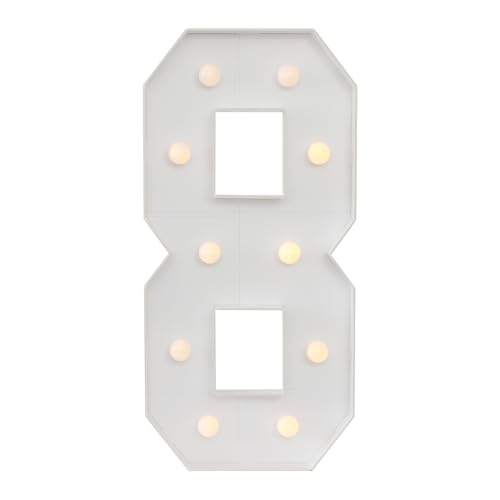 Número LED iluminado, 100 cm, número grande con bombillas, 0, 1, 2, 3, 4, 5, 6, 7, 8, 9, con caja de pilas, 2000 – 3000 K, para graduaciones, bodas (8)