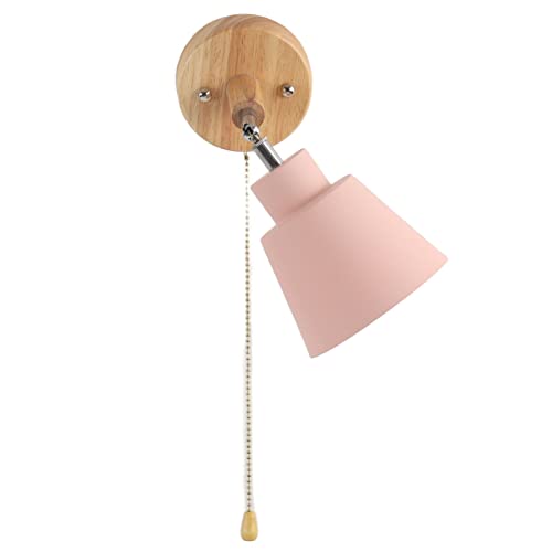 AMONIDA Lámpara de Pared con Base de Madera Rosa Macaron, Ahorro de Espacio para Dormitorio, Sala de Estar, Apliques de Pantalla Rosa