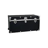 HomeStock Seaside Style Heavy Duty 31' Under Bed College Storage Trunk with Wheels & Lock, Latch Closure Type, 30' L x 8.25' W x 18.25' H, Ideal Camp Dorm Room Trunk Footlocker Black