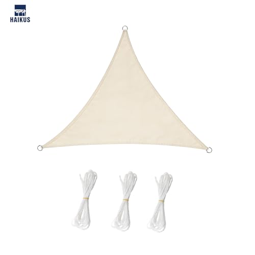 HAIKUS Sonnensegel Wasserdicht Dreieckig 3x3x3m Sonnenschutz Wasserabweisend Premium PES Polyester mit UV Schutz für Balkon Garten Terrasse Creme 4
