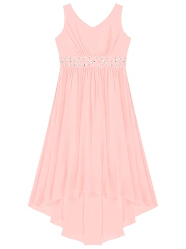 JEYPINMI Kids Girls Princess V Neck Birthday Party Dress High Low Hem Flower Girl Bridesmaid Dresses3