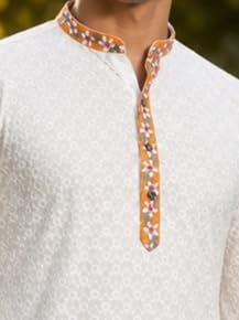 Image of BE ACTIVE Men's Cotton | Regular Fit Casual Mandarin Collar | Long Length Full Sleeves | Embroidered Indian Kurta