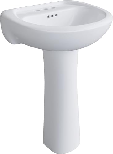 PROFLO PF5004 Lisbon Valley 20-1/4" Oval Vitreous China Pedestal Bathroom Sink with Overflow and 3 Faucet Holes at 4" Centers - White