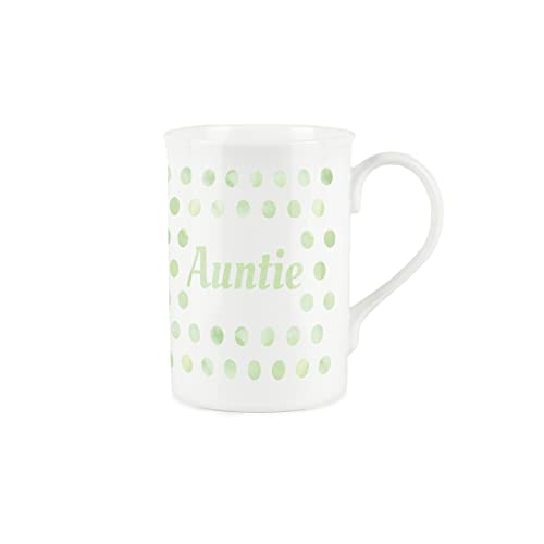 Purely Home Green Polka Dots Spots Auntie Mug - Fine Bone China Gift/Present Mug for Aunt, Green,white