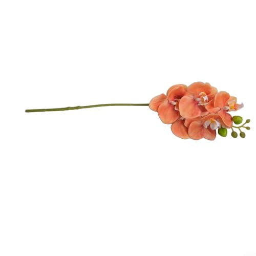 Besttoolifes 1 paquete de flores artificiales Phalaenopsis de 17.7 pulgadas, blanco, rosa, naranja, PVC, ramo de tallo de orquídea para decoración del hogar y boda (naranja)