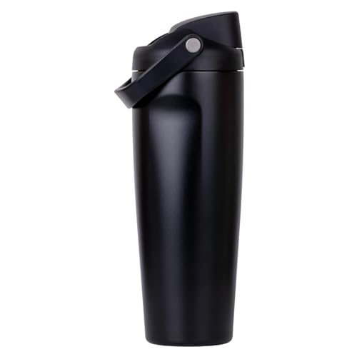 Image of LHOTSE Gym Water Bottle 30oz - Leak Proof Lock Lid, Matte Metallic Finish, Carry Handle, Durable Stainless Steel, Perfect for Workout & Sports (Midnight Black, 900 ML)