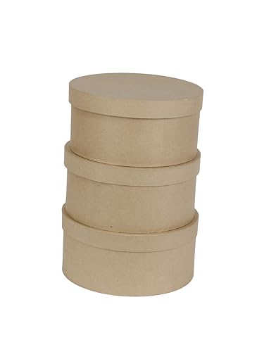 Décopatch BTS907C - Un lot de 3 supports en papier brun mâché, Boites à chapeaux (31x31x16cm - 32x32x16 cm et 33x33x16 cm)