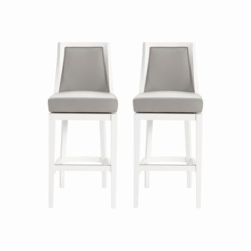 Image of Ellie Bar Height Stool Set of 2 with Backrest - Modern Kitchen & Home Bar Seating with Upholstered Seats, Rubberwood Frames, 360 Memory Return Swivel & Metal Kick Plate by Alaterre Furniture (White)