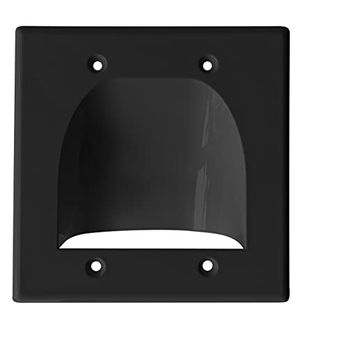 BestMounts - 1 Pack In Wall Cable Management TV Cord Hider for Wall Mounted TV - Recessed Wall Plates Cable Pass Through - Dual Gang Behind Wall Cable Management up to 8-10 Low Voltage Cords (Black)