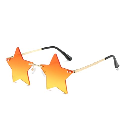 ENTHYI Star Rimless Sunglasses Women/Men Unique Pentagram Party glasses Prom Streetwear (orange)