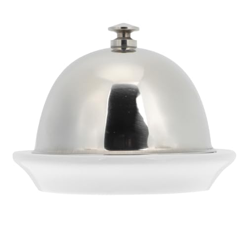 TINEASUR Beurrier en Céramique Blanc avec Couvercle Inox Amovible, Assiette D'assaisonnement Multifonction pour Service de Fromage et Sauce, Plat de Service...