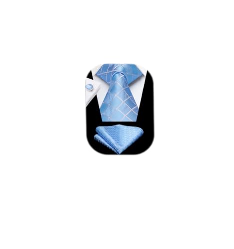 Image of HISDERN Ties for Men Stripe Plaid Tie Classic Necktie Pocket Square Cufflinks Set for Formal Wedding Business Party