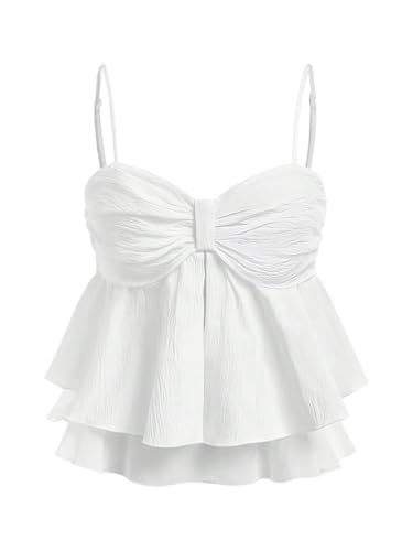 SHENHE Girl's Summer Bow Top Camisole Spaghetti Strap Layered Ruffle Flowy Babydoll Tank Top