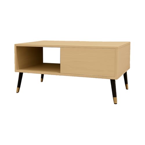 Image of MATTERHORN Noir Coffee Table - 1000x550x500 mm (LxBxH), Engineered Wood & Steel with Black & Gold Legs, Free Assembly, 1-Year Warranty - Modern Center Table for Living Room (Almond Beige Finish)