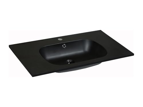 Vente-unique - Vasque à encastrer en résine effet pierre - Noir - L80 x l46 cm - OKIWA