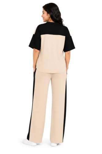 Image of Women's Printed Night Suit Set | Half Sleeve Zip Neck Top & Wide Leg Pyjama | Soft Cotton Blend Two Piece Sleepwear | Relaxed Fit Lounge Wear & Home Wear for Women