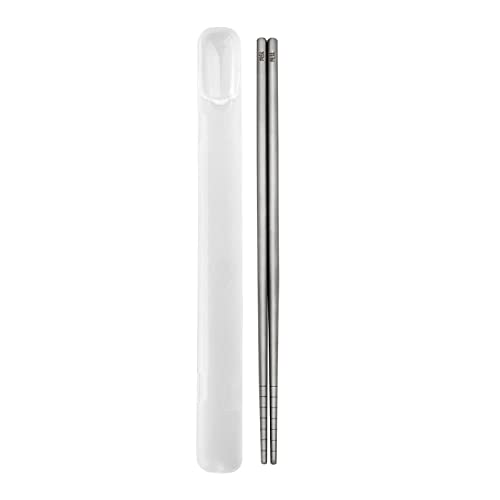 Pure Titanium Chopsticks 1 Pair with Carry Case, 9' Lightweight Reusable Travel Utensils, Non-Slip, Dishwasher Safe, Eco-Friendly, Portable, Grey, 2023 Gift