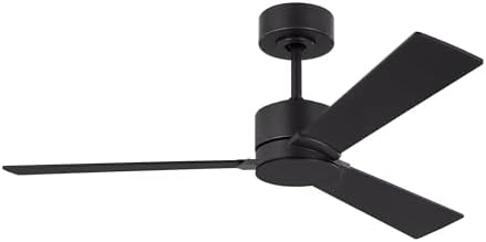 Monte Carlo 3RZR44MBK Rozzen 44" Damp Locations Ceiling Fan with Hand Remote, 3 Midnight Black/American Walnut Reversible Blades, Midnight Black