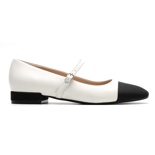 Image of Women's Comfortable Leather Mary Jane Flats Walking Shoes Cute Business Casual Dress Work Shoes