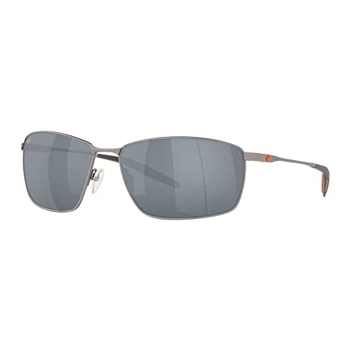 Costa Del Mar Mens Turret Rectangular Sunglasses, Matte Silver/Grey Silver Mirrored, 63 mm