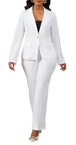 Business Two Piece Sets for Women Sexy Blazer Pants Suits Professional Office Outfits White XL