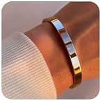 Mchic 60mm Waterproof 316L Stainless Steel Round Smooth Bracelet Bangle Women Minimalist 18k Gold Color Texture Charm Jewelry