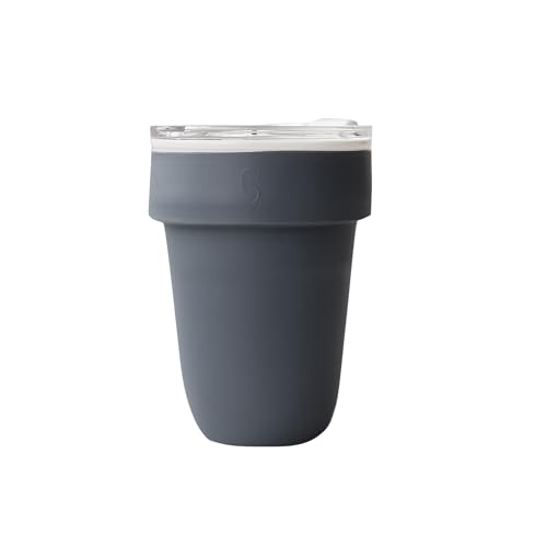 Vaso de viaje cerámico con tapa y funda, 15 oz negro miniatura 1