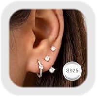 JeweBella 3 Pares Pendientes Plata de Ley 925 Chapada en Oro de