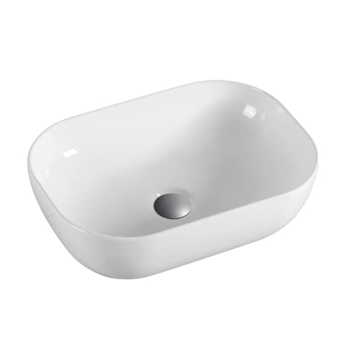 Lavabo Sobre Encimera Cerámico | Blanco Brillo | Lavadero Baño Cerámico Sobremesa | Lavamanos Baño para Encimera Rectangular de 50,5cm x 40,5cm
