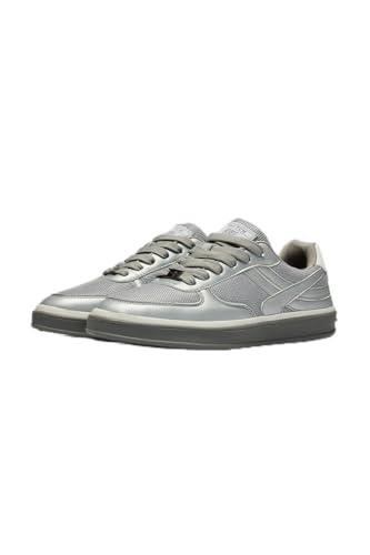 Image of SNITCH Men Sneakers | Retro Streetwear Design with Side Stripe Overlays & Numerical Embroidery | PU & Textile Upper with Durable TPR Sole, Casual Street Wear | Trendy Men's Footwear | Grey