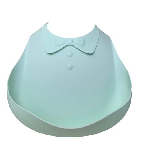 Baby feeding Bib with food catcher, Adjustable Waterproof Bibs (Collar) (Mint)