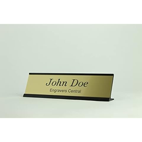 Personalized Name Plate with Wall or Office Desk Holder - 2x8 - Customize (Gold/Black Letters) Cover