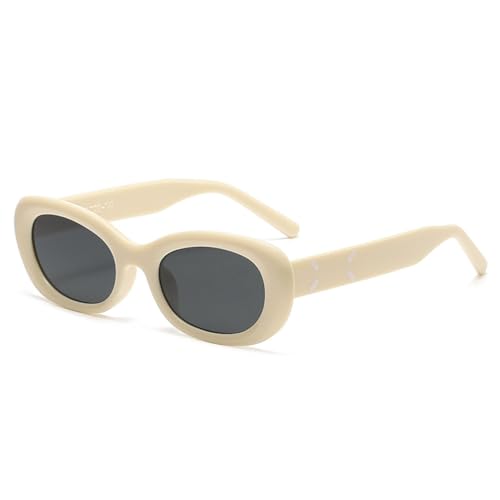 Lunettes de soleil ovales beige rétro LVTFCO de style vintage pour homme et femme