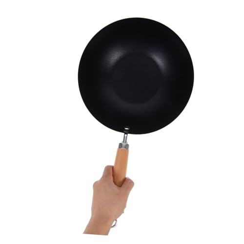 Sartén wok pequeño de hierro con mango de madera miniatura 4