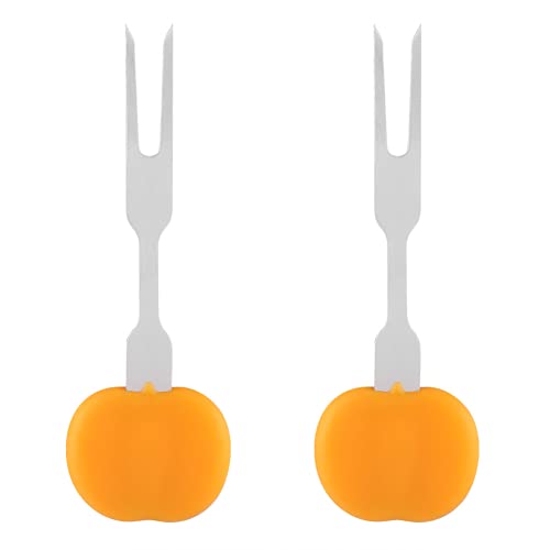 FEYV Bifurcaciones, Mini bifurcaciones del BBQ de la Fruta, Mango Anti-escaldado Durable para la Cena Barbacoa(Orange)