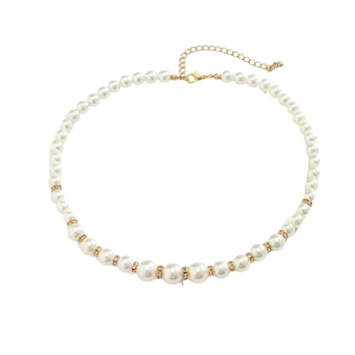 Collar para hombre, collar vintage de diamantes brillantes para mujer, collar de cadena de perlas de imitación simples para niñas, joyería de moda