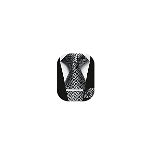 Image of Enlision Ties for Men Plaid Stripe Tie Handkerchief Woven Classic Formal Necktie Pocket Square Clip Set