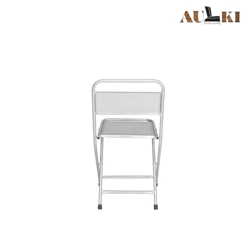 Image of Heavy-Duty Metal Folding Chair with Back Support | Portable Iron Chair for Home, Garden, and Outdoor Use | Space-Saving Collapsible Seating for Events & Dining (Silver) PF-05