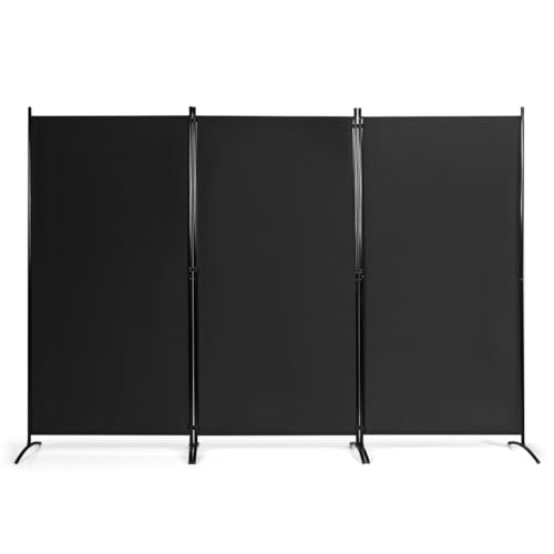 Costway パーテーション 間仕切り 高さ173cm 幅220cm 布タイプ 目隠し スクリーン 屏風 折りたたみ 衝立 おしゃれ 軽量 コンパクト収納 オフィス 事務所 クリニック (3連-幅260cm-black)