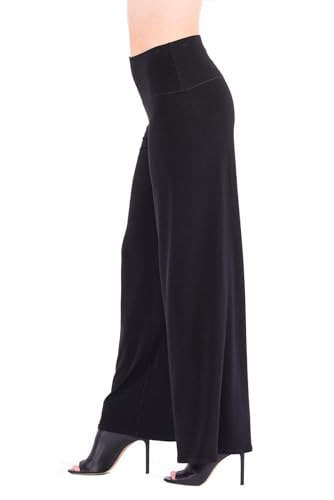 Women Jersey Single Layer Unlined Palazzo Pants Wide Leg Seasonless High Waist Casual3