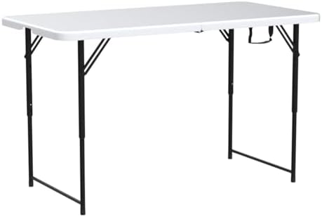 Goplus 4ft Folding Table, 48 x 24 Inch Indoor Outdoor Foldable Plastic Folding Tables, Height Adjustable Portable Rectangular Utility Card Table w/Handle, for Picnic, Party, Dining, Camping, White