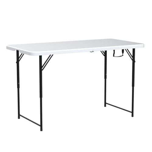 Goplus 4ft Folding Table, 48 x 24 Inch Indoor Outdoor Foldable Plastic Folding Tables, Height Adjustable Portable Rectangular Utility Card Table w/Handle, for Picnic, Party, Dining, Camping, White