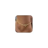NIXMAX Ankle Bracelets for Women 14K Gold Plated Anklets with Heart Charm Waterproof Double Rolo Chain Hypoallergenic Body Jewelry Cute Trendy Gifts