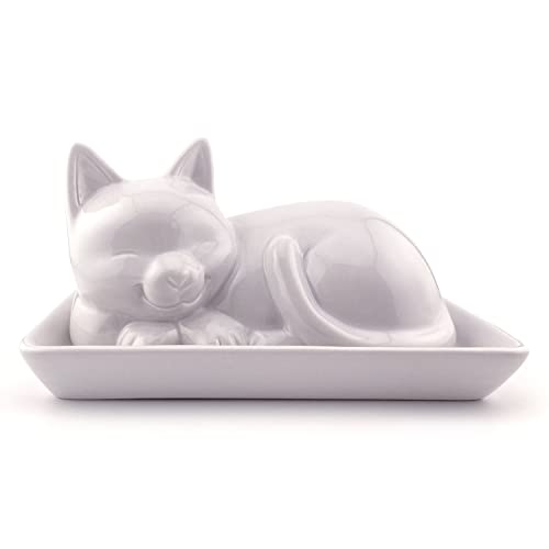 Kwirkworks Adorable Cat Ceramic Butter Dish - Unique and Versatile Kitchen Accessory - Durable and...