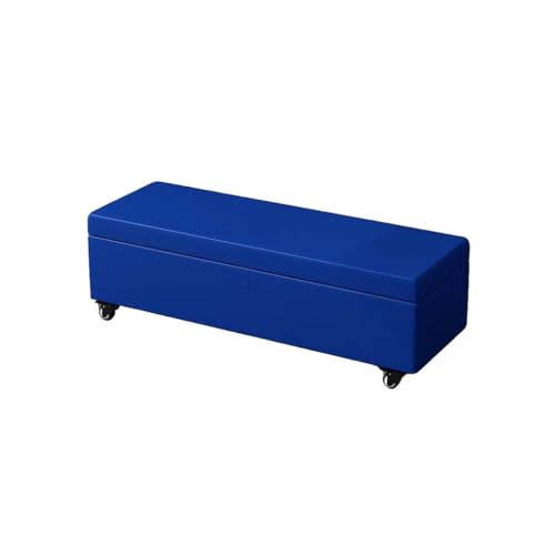 Banco De Almacenamiento Tapizado con Ruedas Asiento De Almacenamiento De Zapatos para Entrada Y Mesita De Noche Puf De Piel Ecológica(Royal Blue,130x45x40cm)
