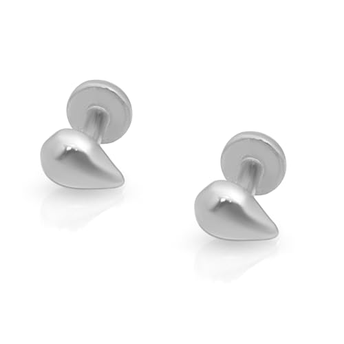 14K Solid Gold Teardrop Stud Earring Threaded Flat Back Cartilage Earring Upper Earlobe Tragus Helix Piercing Jewelry for Sensitive Ears Nose Ring Minimalist Earring for Upper Ear SINGLE or PAIR