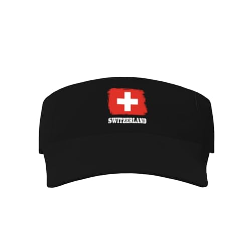 Novelty Switzer Switzerland Flag Sport Sun Visor Hat Men Women Ball Caps Empty Top Baseball Cap Sun Hats for Golf Walking Black