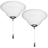 Baquler 2 Pcs Light Ceiling Fan Lamp Kit with Finials & Brushed Nickel, 12 Inch Replacement Alabaster Glass Shade Ceiling Fan Classic Transitional Alabaster Glass Lamp Shade, Bulbs Not Included
